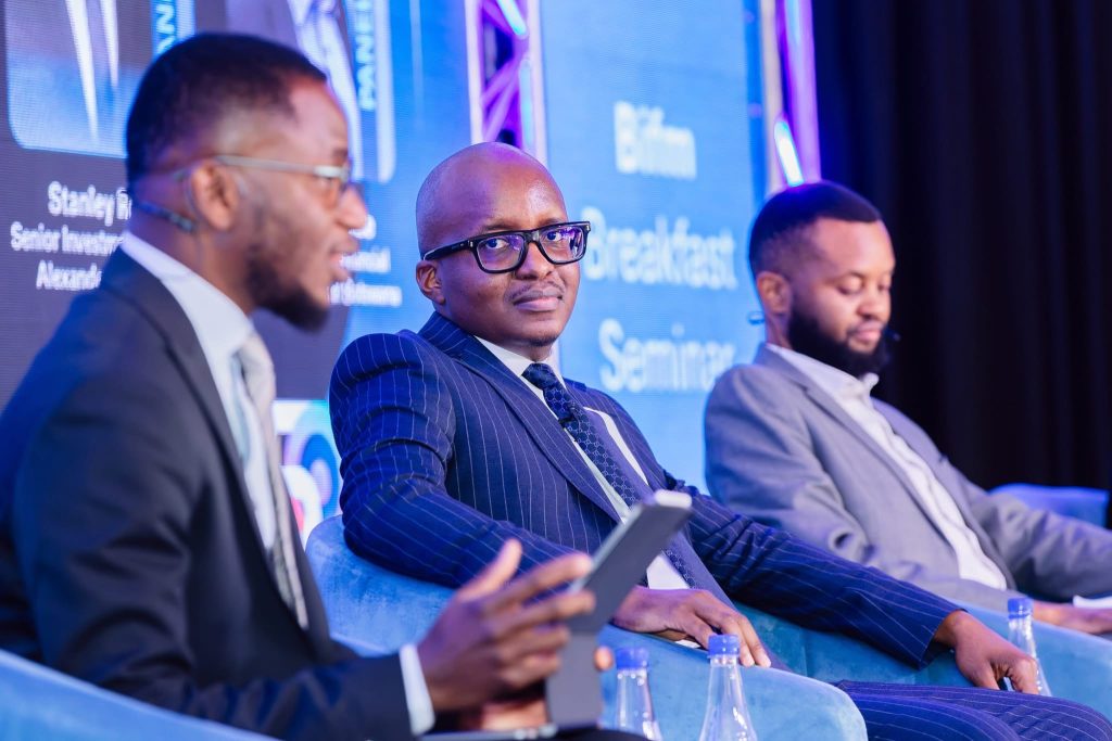Economy Shrinks, Will Share Prices Follow? Mr Mbaki Mudlovu, Bifm Portfolio Manager -Fixed Income (left), Mr Mbakisi Gopolang, Debswana Pension Fund Acting Chief Investment officer (Middle),Bank of Botswana Senior Dealer Mr Boago Kebaitse (left) during panel discussion