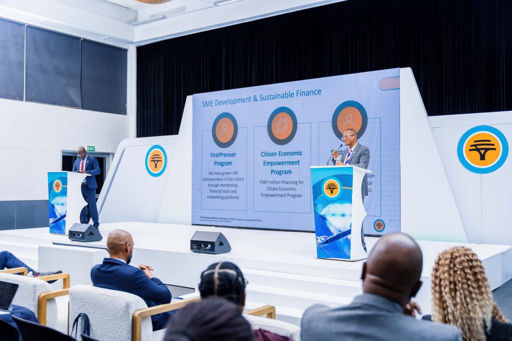 Stockbroker Sees FNBB Price Rising 20%, Investors Happy to Pay More FNB Botswana Deputy CEO Dr. Mbako Mbo and CEO Steven Bogatsu